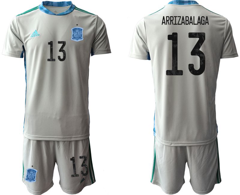 Men 2021 World Cup National Spain gray goalkeeper #13 Soccer Jerseys->->Soccer Country Jersey